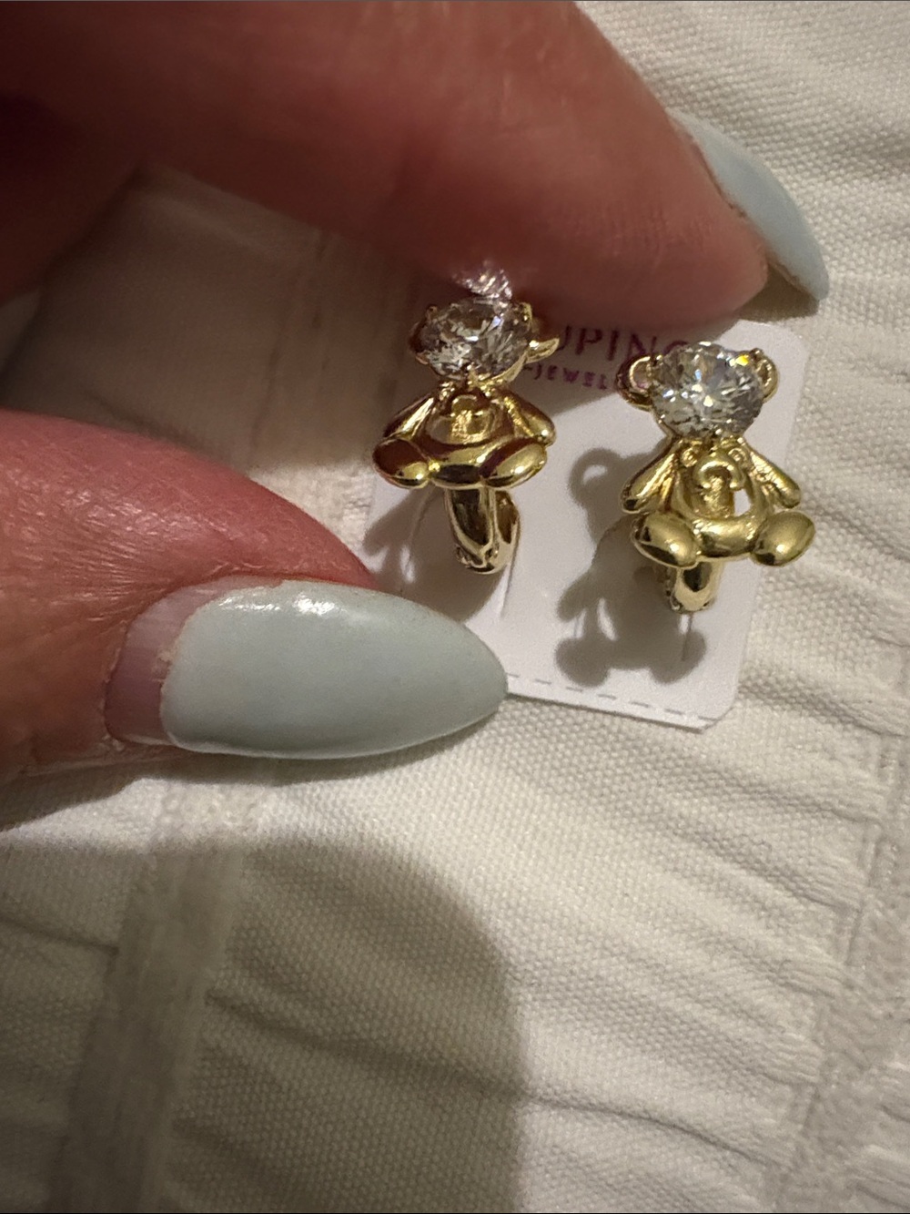 Gold Teddy Bear Crystal Stud Earrings - Women Jewelry